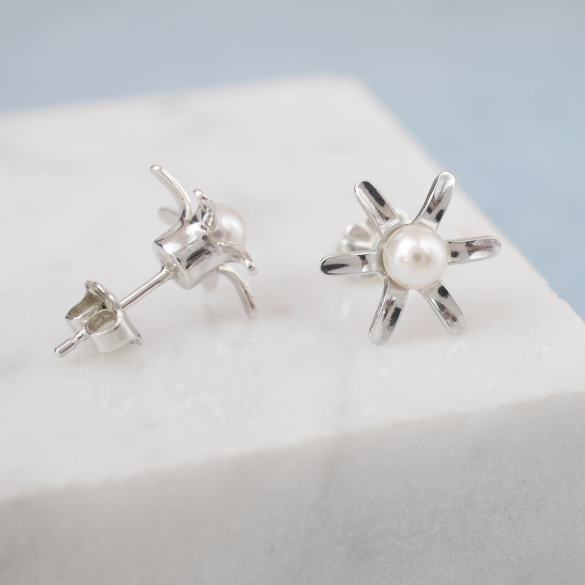 4.0mm Citrine And Mother-of-Pearl Flower Stud Earrings In Sterling - Foto 8