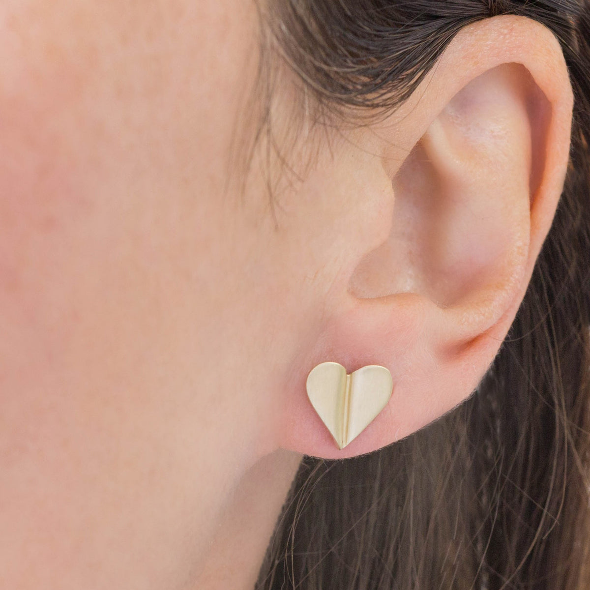 Brushed 9ct Gold Heart Stud Earrings - Main Image