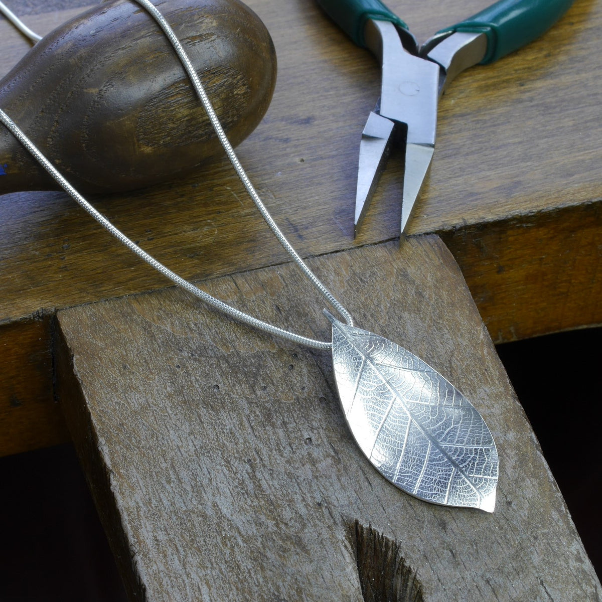 Leaf Texture Silver Dome Pendant, Small – Louise Mary Designs