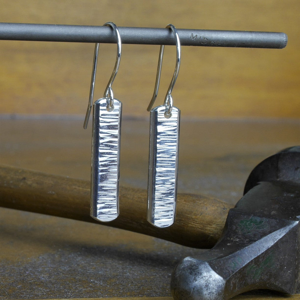 Making textured silver drop earrings jewellery workshop Derbyshire