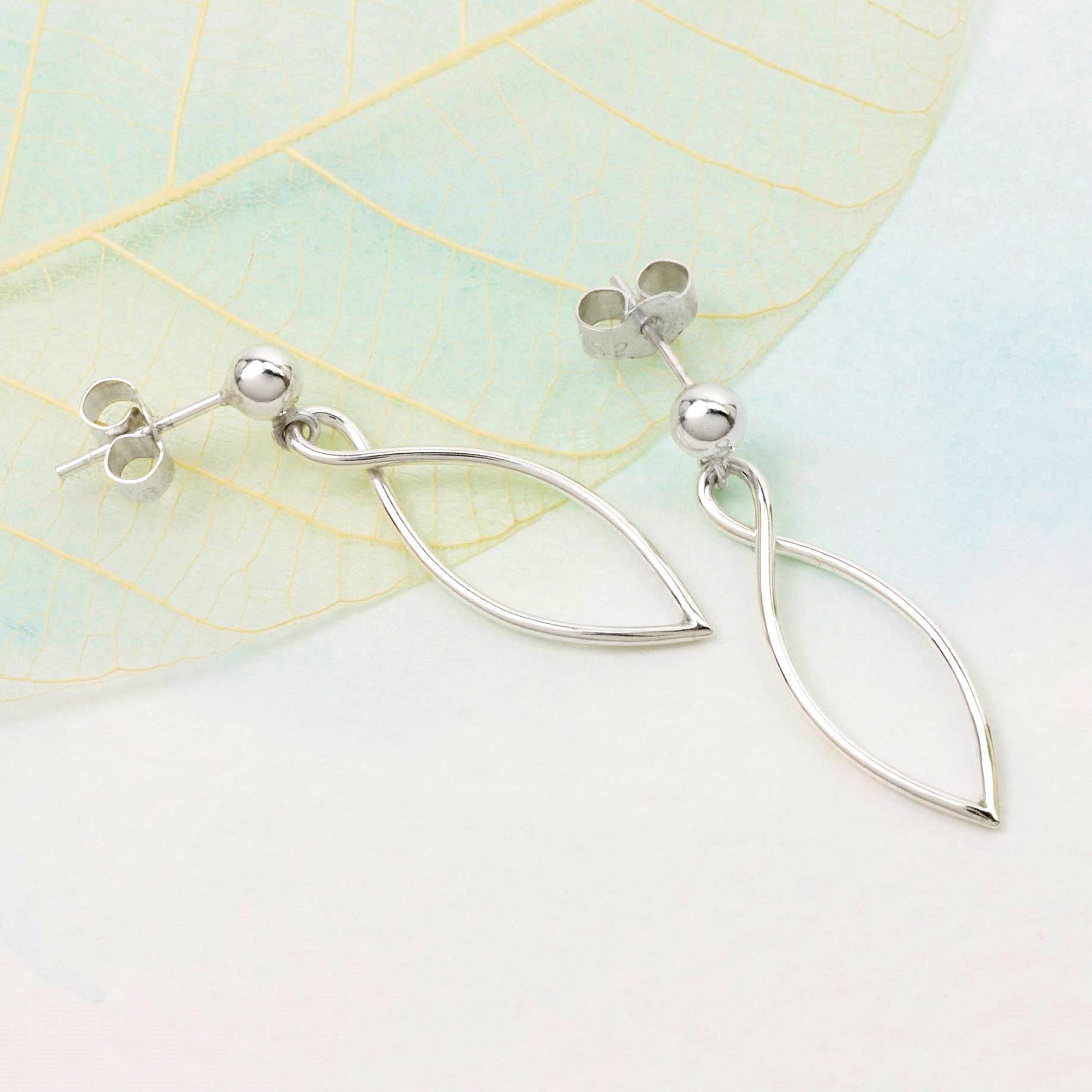 Silver Leaf Outline Drop Earrings
