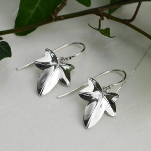 Silver Ivy Leaf Drop Earrings