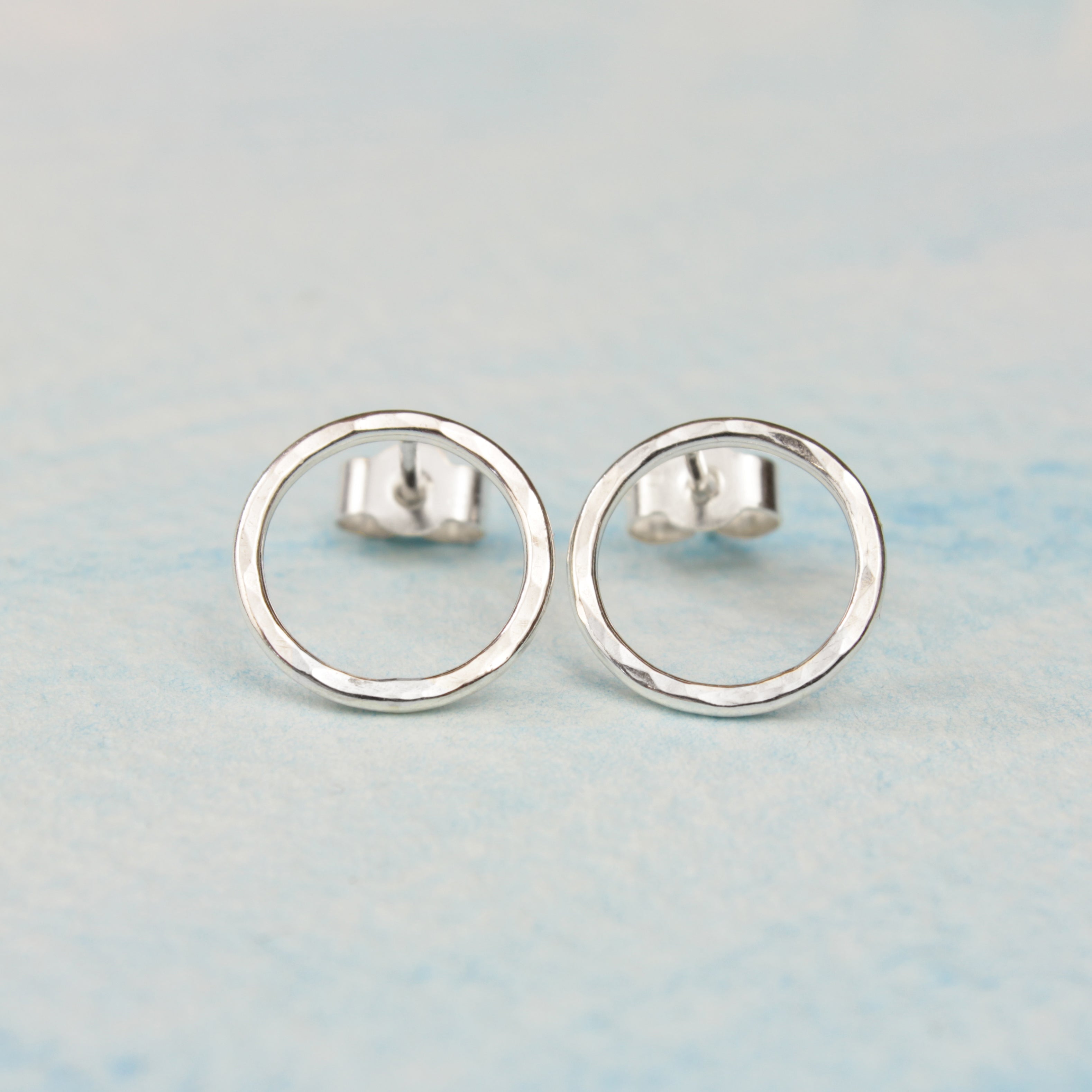 Hammered Silver Circle Stud Earrings, Small
