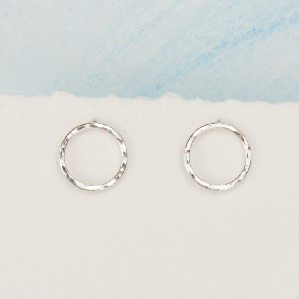 Hammered Silver Circle Stud Earrings, Small