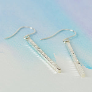 Hammered Silver Square Bar Drop Earrings
