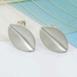 Brushed Silver Leaf Stud Earrings, Large