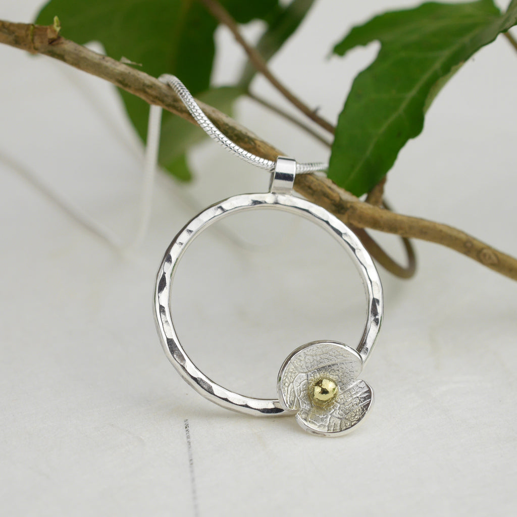 Silver Circle and Flower Necklace