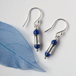Lapis Lazuli Silver Bamboo Earrings, Short