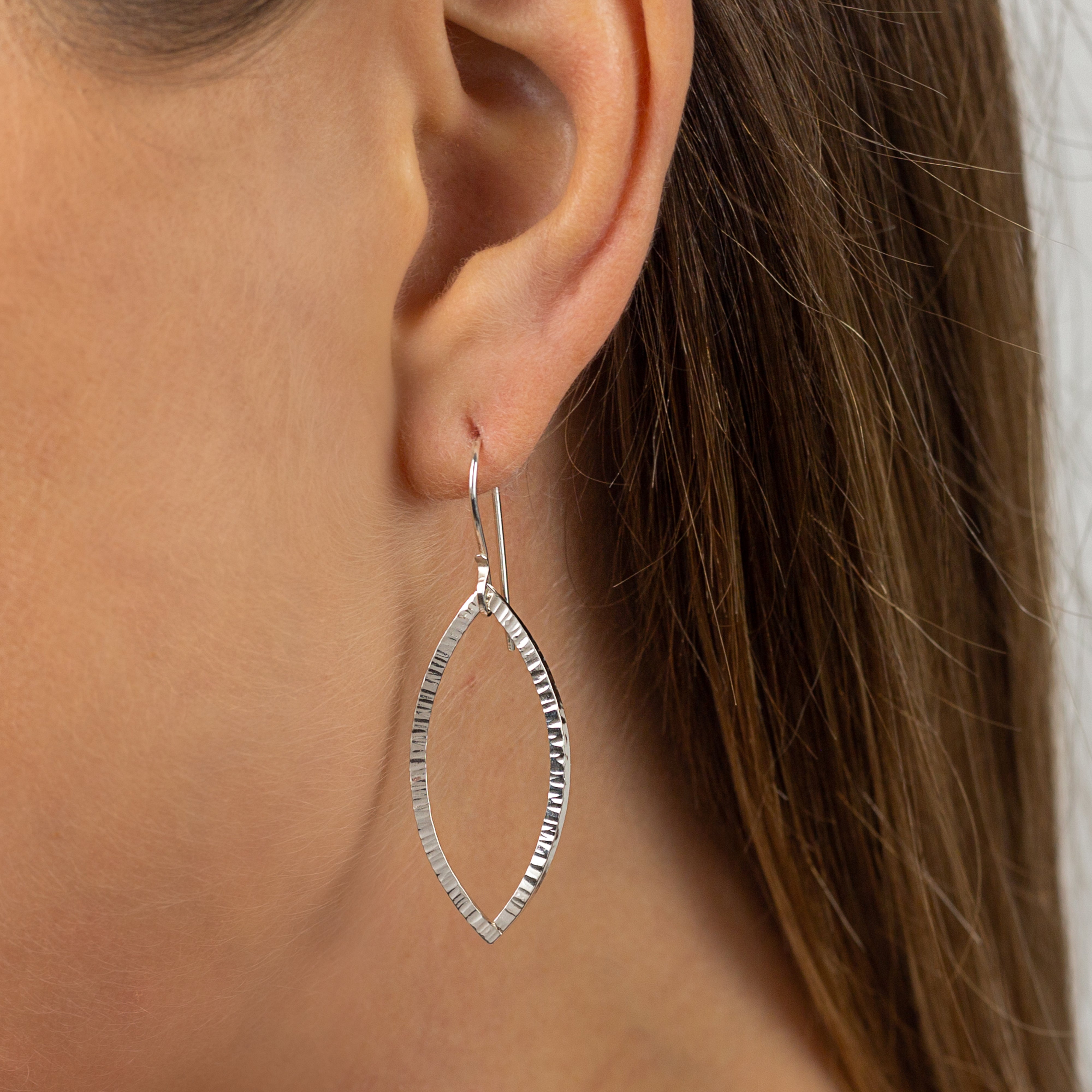 Hammered Silver Leaf Outline Earrings