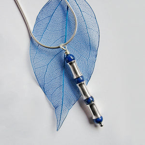 Lapis Lazuli Silver Bamboo Pendant, Long