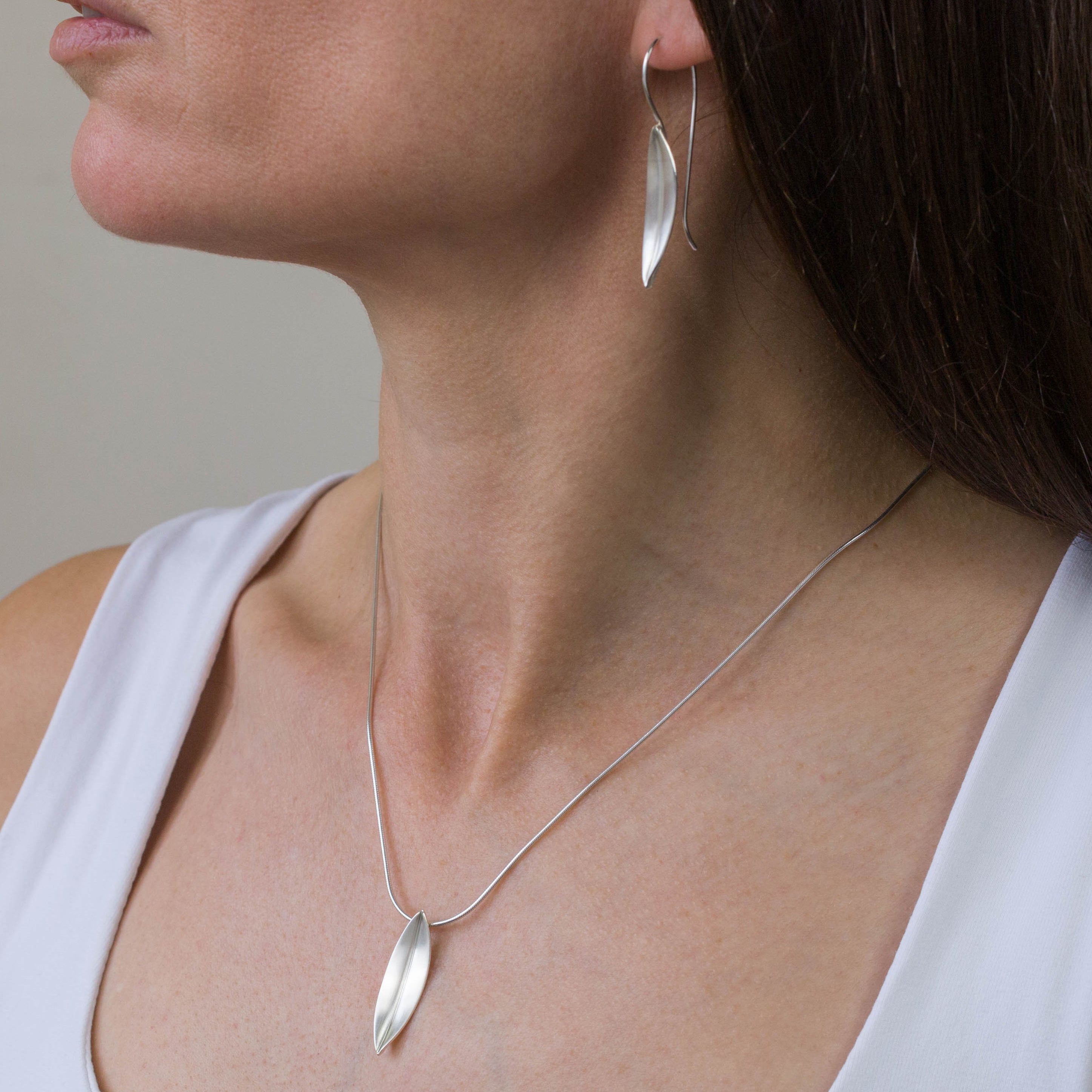 Brushed Silver Willow Leaf Necklace