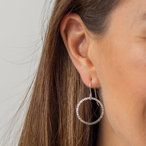 Hammered Silver Circle Drop Earrings