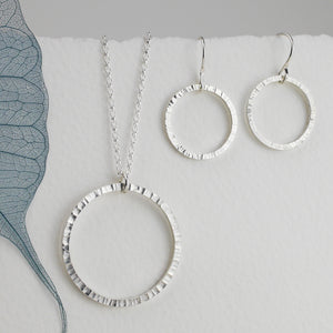Hammered Silver Circle Drop Earrings