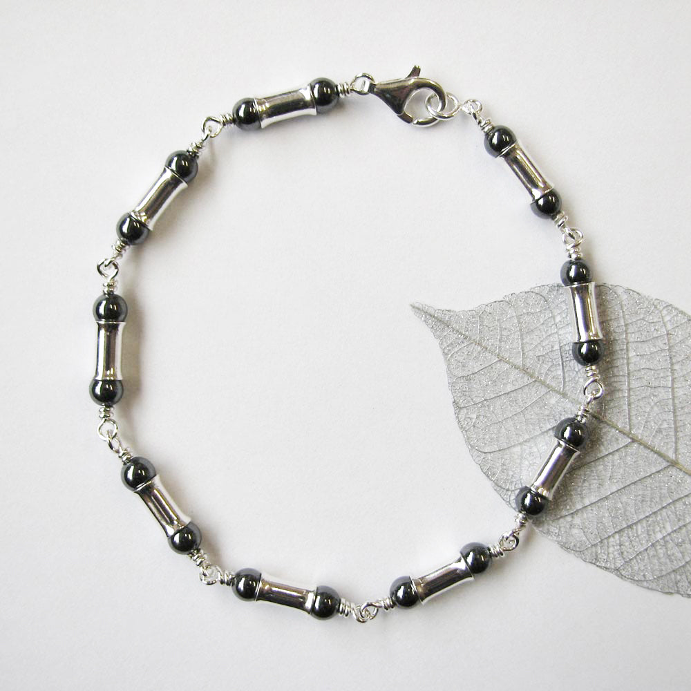 Hematite Silver Bamboo Bracelet