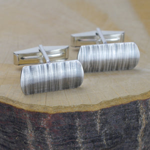 Bark Texture Oxidised Silver Cufflinks