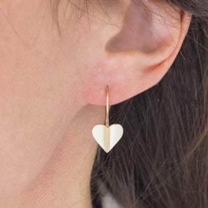 Brushed 9ct Gold Heart Drop Earrings