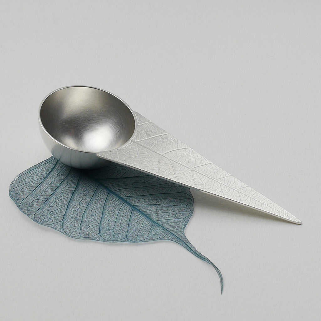 Sterling Silver Coffee Scoop with Leaf Texture Handle