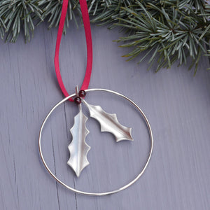 Sterling Silver Holly Decoration With Garnet Berries