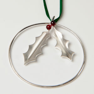 Sterling Silver Holly Decoration With Garnet Berries