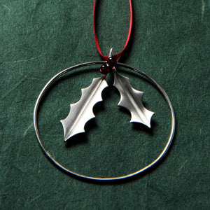Sterling Silver Holly Decoration With Garnet Berries