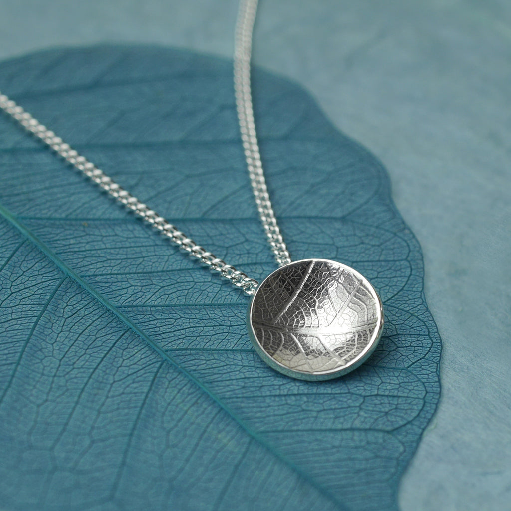 Leaf Texture Silver Dome Pendant, Small