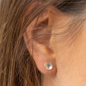 Leaf Texture Silver Dome Stud Earrings, Petite