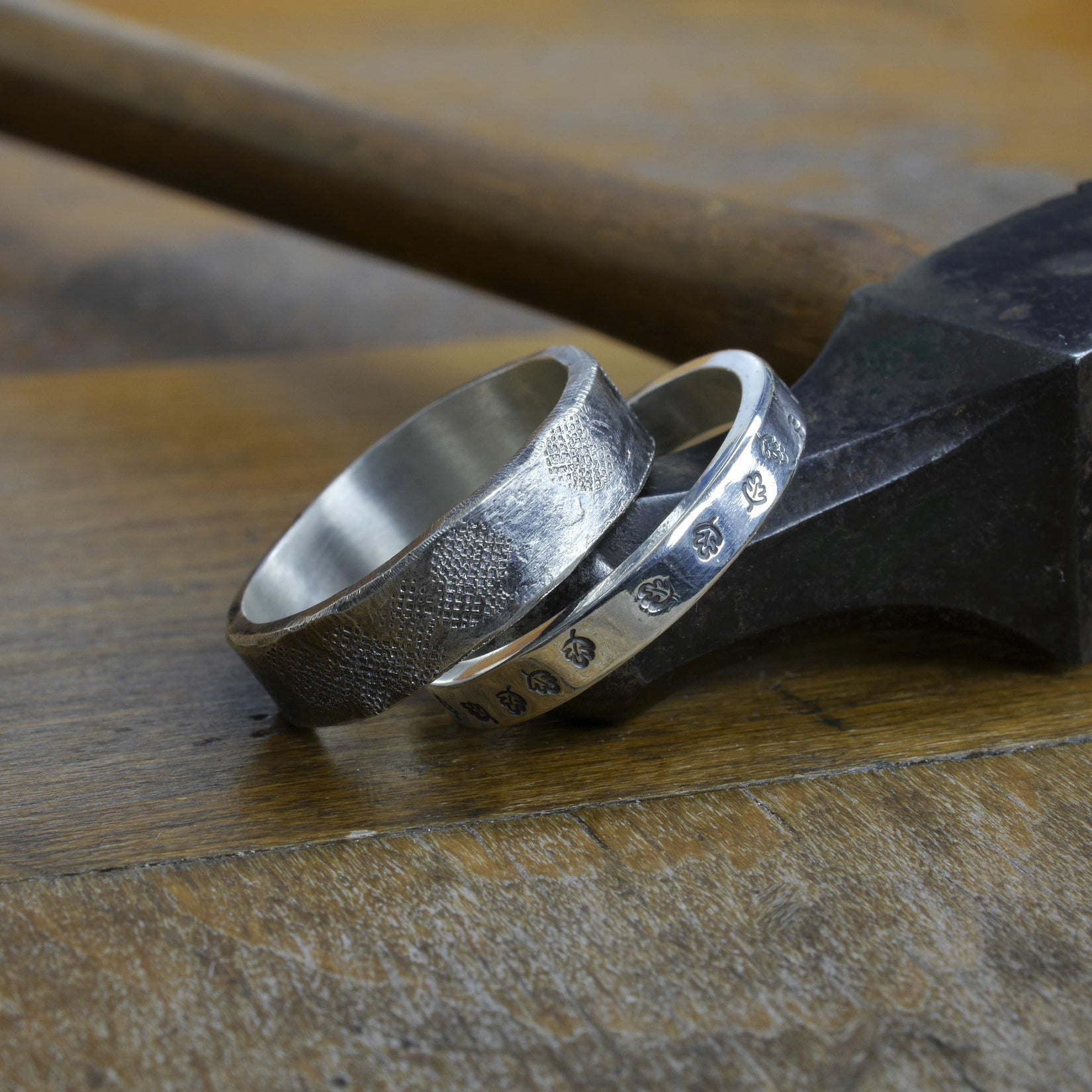 Making textured and stamped silver rings jewellery workshop Derbyshire
