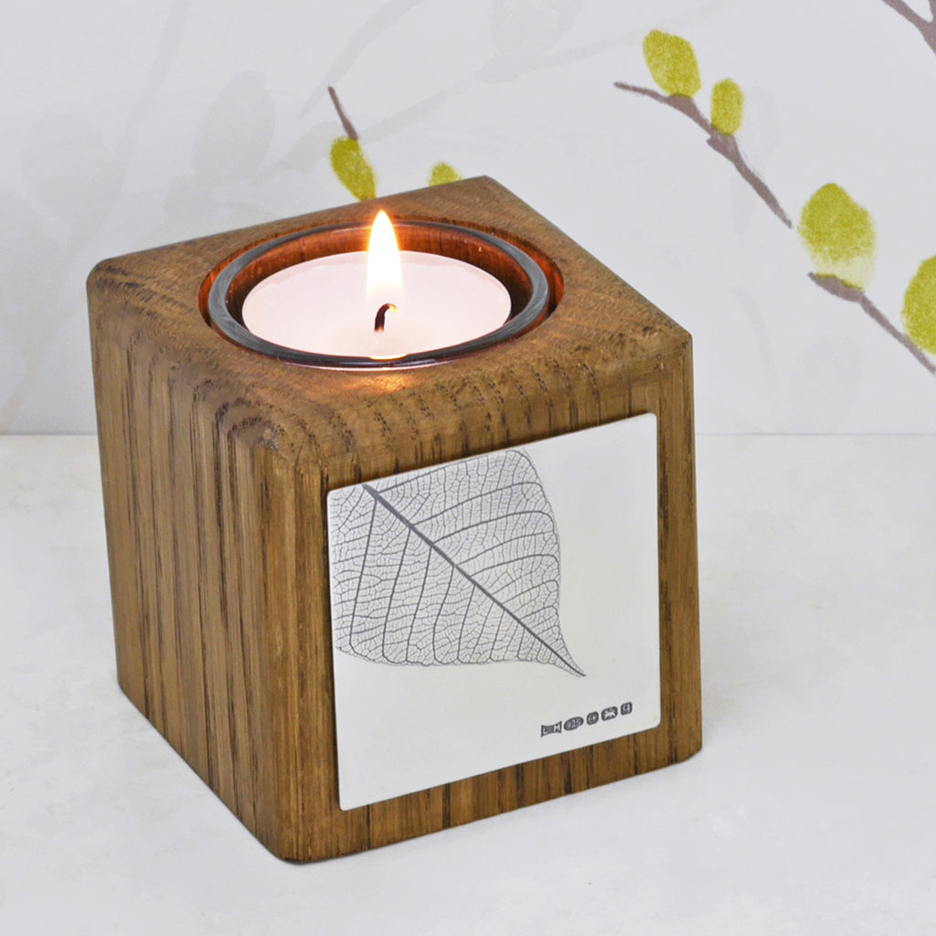 Handmade Wooden Tealight Holder with Silver Leaf